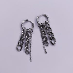 CLUSTER CHAIN EARRINGS — stainless steel silver grunge layered chain cuban link dangle goth punk industrial edgy alt earrings - by modmize
