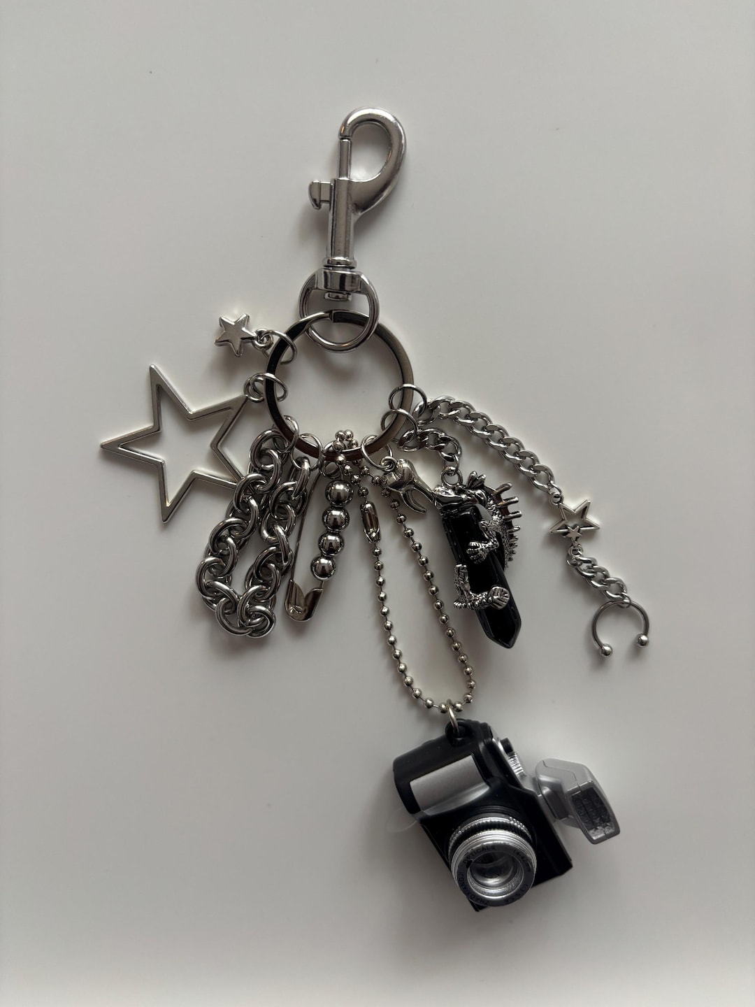 CHROME CAM CHARM – Retro Keychain Layered Silver Dangle Star Chunky ...