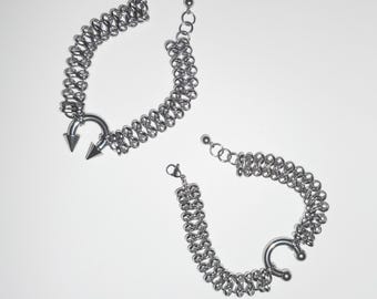 PULSERA ASTRA: Pulsera de cadena gruesa de acero inoxidable perforado con pinchos, estilo gótico, alternativo, cromado, estilo emo grunge cibernético, de modmize