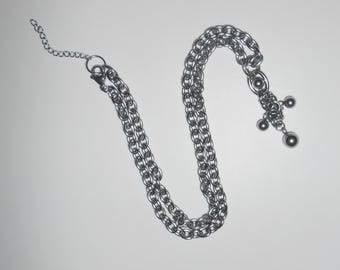 COLLAR DE GOTAS CROMADAS: colgante de acero inoxidable con bolas plateadas y dije cromado, cadena industrial, pieza llamativa alternativa - por modmize