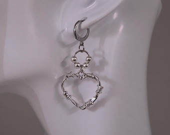 LESS THAN 3 EARRINGS (set of 2) — stainless steel mini heart pendant earrings with chrome ball detailing - by modmize