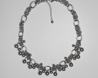 COLLAR GOTA PERFORADO — Collar de acero inoxidable estilo gótico, estilo emo, alternativo, grunge, punk, cadena de malla, gargantilla con bola colgante y dije grueso, de modmize