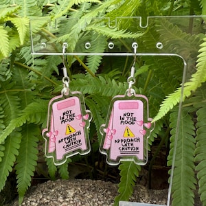 Not in the Mood Acrylic Earrings | Wet Floor Sign Dangles | Approach with Caution | Funny Earrings | Novelty Accessories | Sassy Jewelry