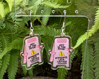 Pendientes colgantes acrílicos "No estoy de humor" / Letrero sarcástico de "Piso mojado"