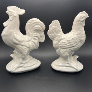 Vintage Pair - Rooster and Hen Figurine, Ceramic - Possibly California Pottery 1950s Mid-Century