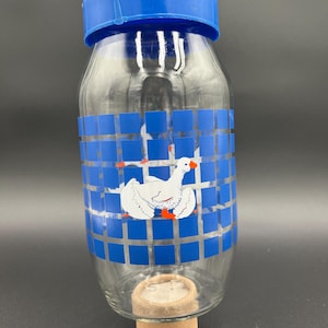 Bocal transparent Oies en verre Carlton avec couvercle bleu 2 L, rangement Goose Country, années 80