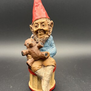 Vintage Tom Clark Gnome ALPHABET Letter &quot;T&quot;. Gnome Figurine Tom Clark Teddy &#39;83 Signed 5.5 T Sitting on Drum Holding Bear 98