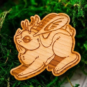 Jackalope Wooden Pin | Cottagecore Accessories | Cryptid Art