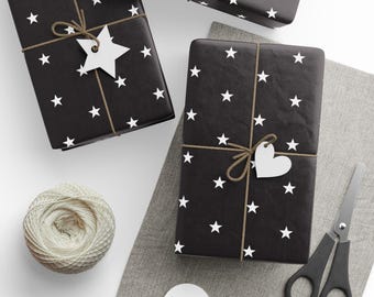 Starry Wrapping Paper, Black Wrapping Paper, Christmas Wrapping Paper, Festive Wrapping Paper