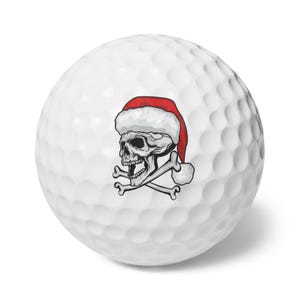 Golf Balls, Christmas Skull and Crossbones Design, Golf Accessories, Holiday Gifts, Santa Hat Golf Balls, Golf Supplies
