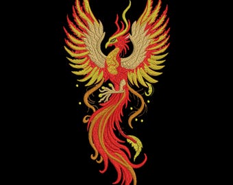 Phoenix Embroidery Design, Fire Bird Machine Embroidery File, Mythical Bird Machine Embroidery pattern, 3 Sizes, Instant Download