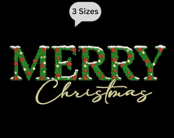 Merry Christmas Embroidery Design, Christmas Machine Embroidery File, Floral Merry Christmas, 3 Sizes, Instant download