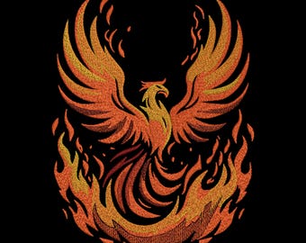 Phoenix Fire Bird Embroidery Design, Flaming Phoenix Machine Embroidery Pattern, 3 Sizes, Digital Download