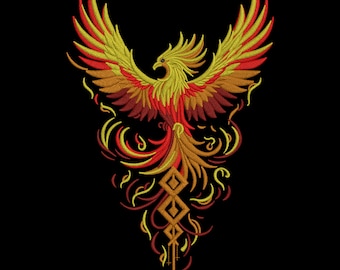Phoenix Fire Bird Embroidery Design, Flaming Phoenix Machine Embroidery Pattern, 3 Sizes, Digital Download