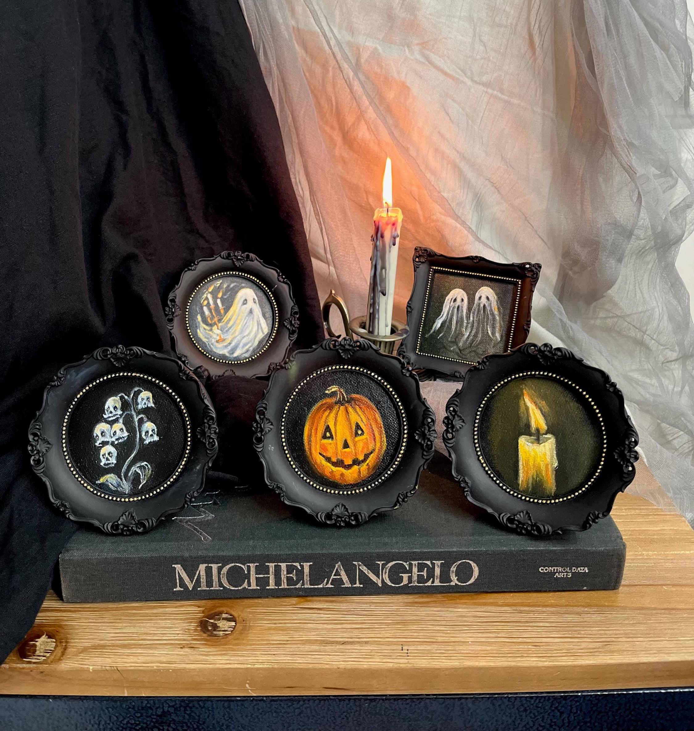 Miniature Halloween Original Oil Painting: Dark Academia Autumn Tiny Decor