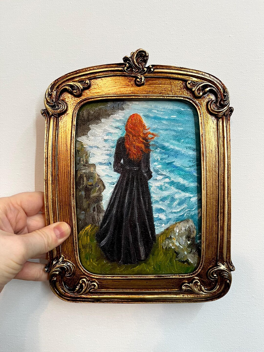 Original Oil Painting Coastal – Romantic Seascape With Red-haired Woman ...