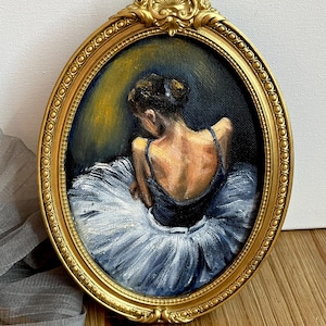 Original Oil Painting  Ballerina, Vintage Style Frame, Ballet Dancer, Impressionist Romantic Woman Gift, Small Wall Art