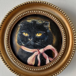 Black Cat Oil Painting: Halloween Decor, Animal Portraits