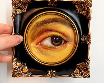 Eye Original Oil Painting in Vintage Style Black Frame