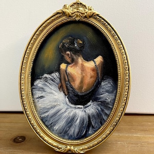 Original Oil Painting  Ballerina, Vintage Style Frame, Ballet Dancer, Impressionist Romantic Woman Gift, Small Wall Art
