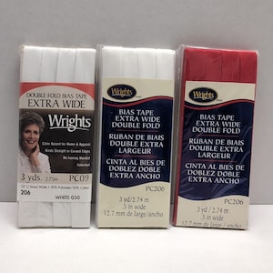 Lot of 3 Wrights Extra Wide Double Fold Bias Tape Quilt Binding White Red