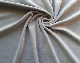 Light grey velour fabric in organic cotton. Light gray, solid grey velour fabric by 1/2 the meter (50 cm).