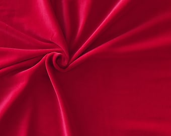 Red velour fabric in organic cotton. Solid red velvet fabric by 1/2 the meter (50 cm).