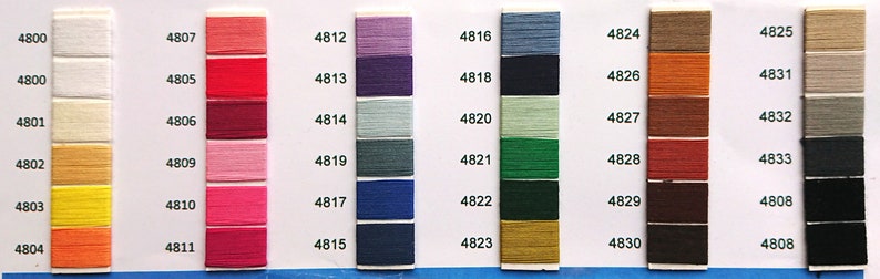 Organic cotton sewing thread in white, natural, red, blue, orange, yellow, pink, blue, green, brown, or black. Scanfil wooden spool thread image 2