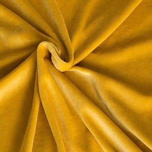 Yellow curry velour fabric in organic cotton. Honey gold yellow velour fabric by the 1/2 meter. image 1