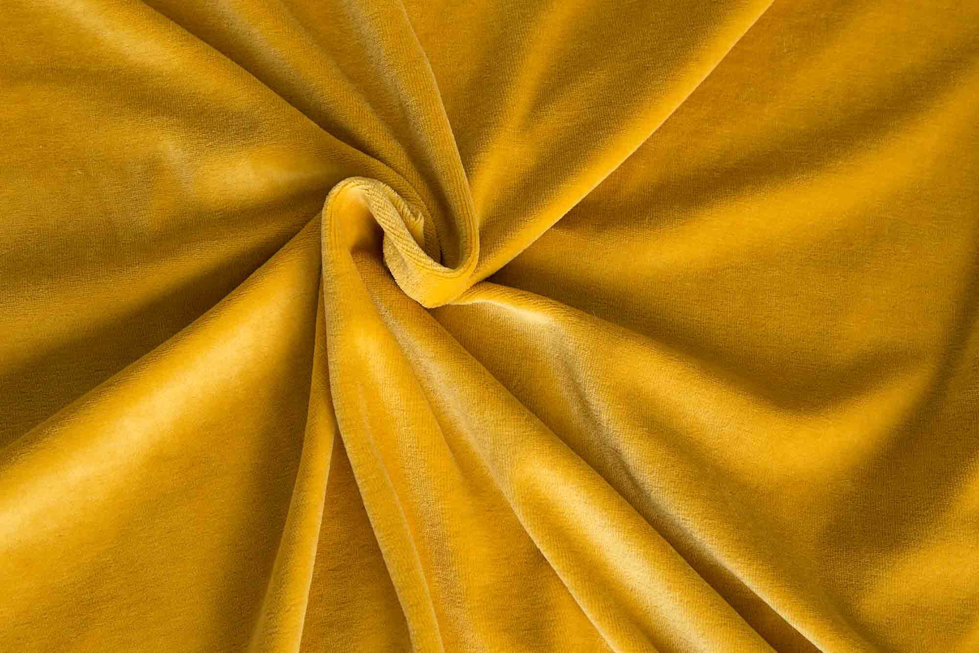 Yellow Curry Velour Fabric in Organic Cotton. Honey Gold Yellow Velour