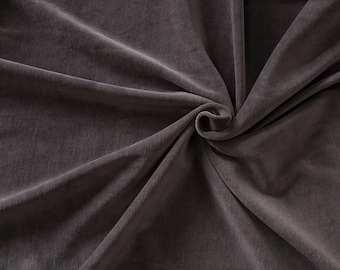 Grey braun velour fabric in organic cotton. Solid braun velour fabric by 1/2 the meter (50 cm).