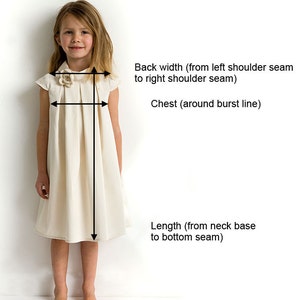 White flower girl dress with short sleeves for wedding in organic cotton sateen. Custom wedding dress. image 3