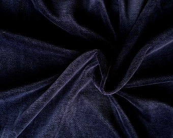 Dark Navy blue organic cotton velours fabric. Solid dark blue fabric by 1/2 the meter (50 cm).