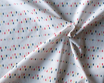 Colorful drops on white Popeline. Red, blue, yellow, green dots fabric by 1/2 meter.