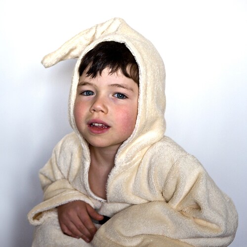 Personalized robe deals with monogram with hood in organic cotton. Eco friendly bath cape in ivory color. Children gift with monogram.