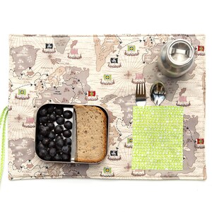 Set de table bio carte Viking. Set de table de voyage en coton biologique pour petit aventurier.
