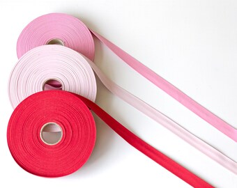 5 meters organic bias tape 2 cm in red, pink or light pink in organic cotton.