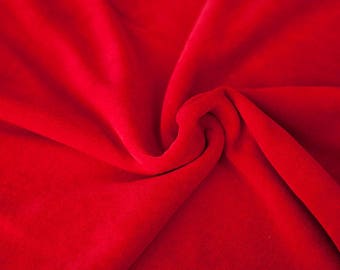 Red velour fabric in organic cotton. Solid red velvet fabric by 1/2 the meter (50 cm).