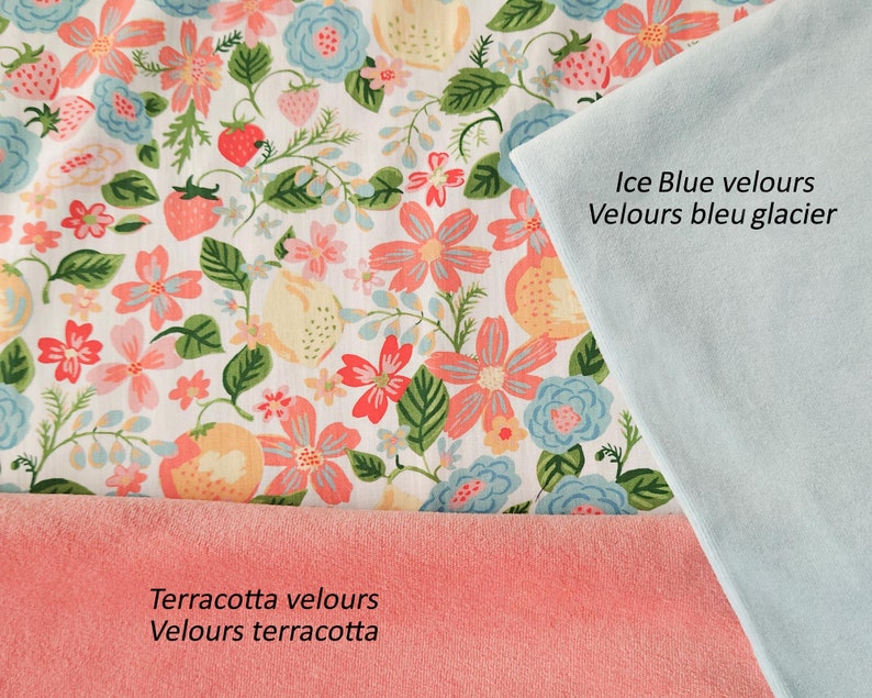 Orchard organic poplin with 70's pink and blue flowers on white. Organic cotton fabric. Vintage 74 by Monaluna Fabrics, by 1/2 meter. image 3