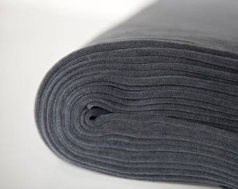 Grey velour fabric in organic cotton. Dark grey, solid grey velour fabric by 1/2 the meter (50 cm).