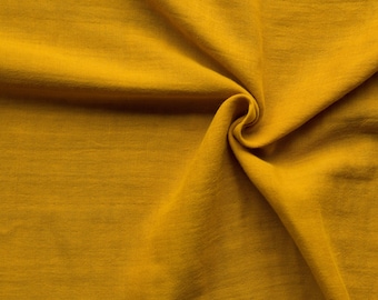Yellow curry organic double gauze fabric. Golden yellow 100% organic cotton gauze by half meter.