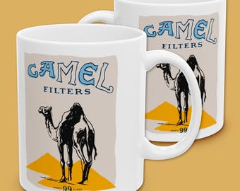 Camel Filters Vintage Mug | Retro Cigarette Ad Coffee Cup | Bar Cart Decor Gift
