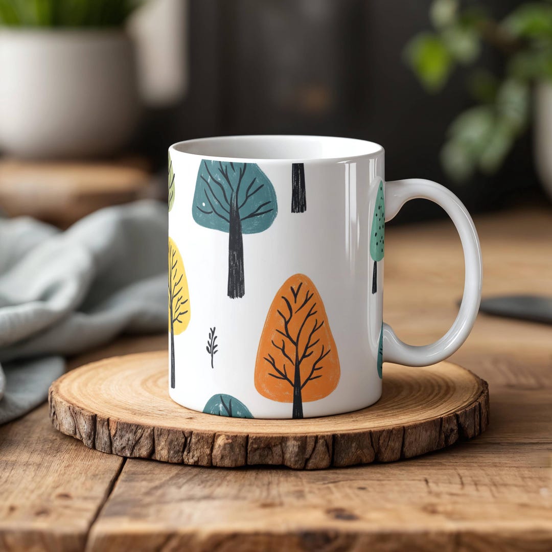 Tree Mug Patterns Forest of Trees Mug, Tree Lover Gift, Woodland Forest Mug, Naturecore ...