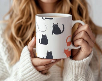 Whimsical Cat Lover Ceramic Mug, Wrap-Around Design
