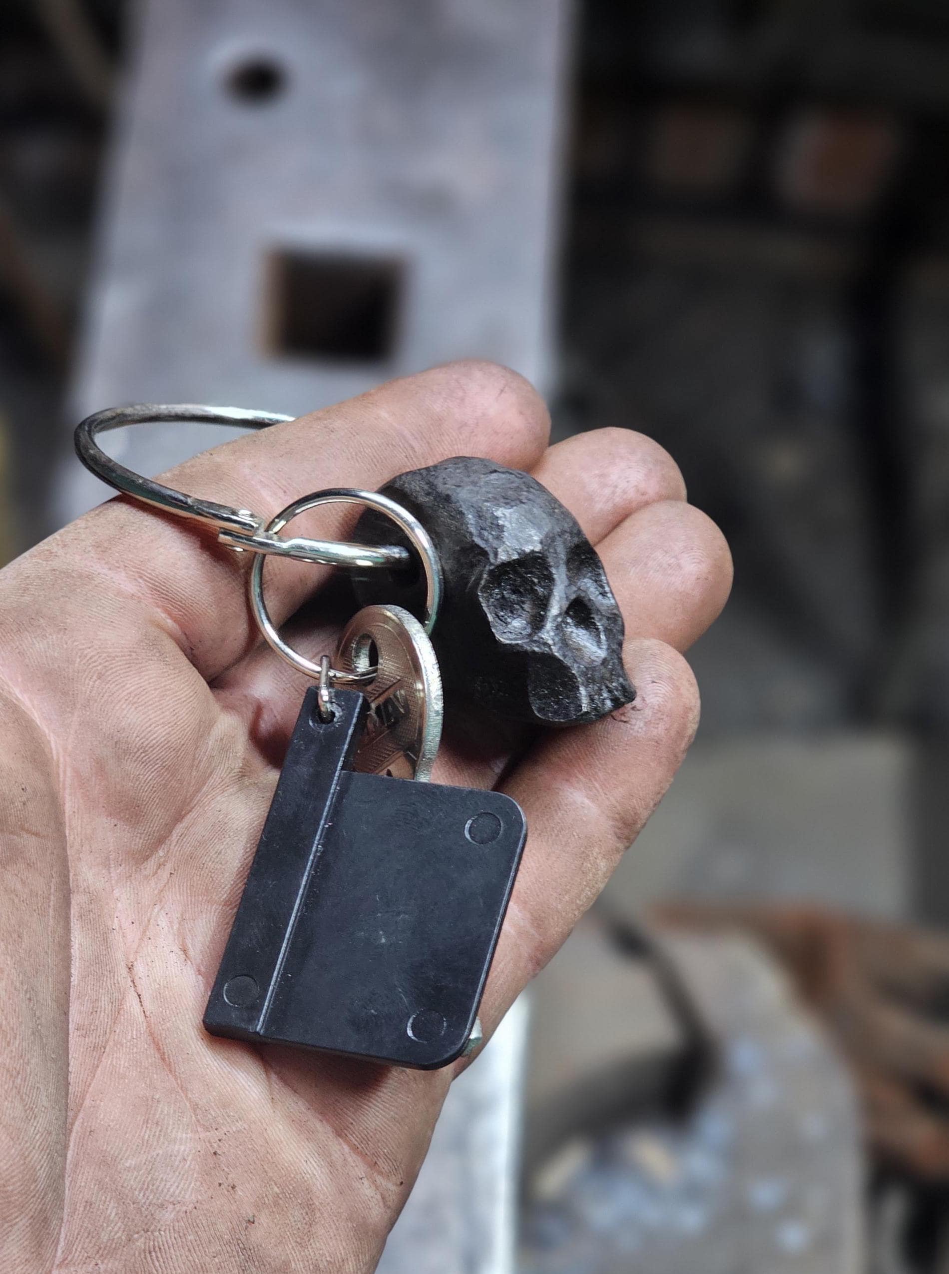 Hand Forged Sculpted Metal Skull Keyring / Keychain