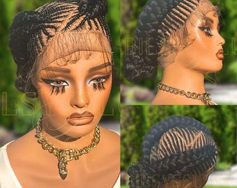 Glueless Full Lace Cornrow Wig with Big & Small Braids | Scalp-Safe, Vacation Ready, Beginner Friendly Ready to ship wigs for black women