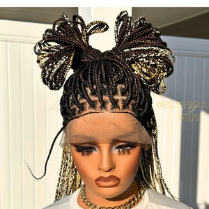 Ready to Ship Full Lace Braided Wig 36&quot; Knotless Box Braids in Blonde, Brown & Gold Glueless Wig for Black Women