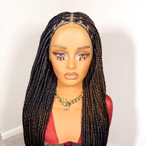 38 Inch Knotless Braids Wig 1B/30 Two Tone Full Lace Glueless Medium Braids Wig ,Natural Hairline Braided Wig for Black Women, Ready to Ship