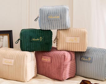 Borsa per il trucco personalizzata, borsa per il trucco in velluto, borsa da viaggio in velluto per articoli da toeletta, bomboniere per matrimonio, borsa regalo in velluto, regalo per la mamma