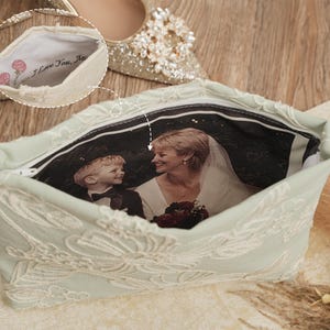 Borsa da sposa personalizzata, borsa con foto personalizzata, regalo di nozze per la madre dello sposo, borsa con fodera fotografica fatta a mano, regalo per la mamma, regalo ricordo